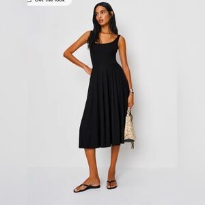 Reformation Rou Classic Black Midi Fit and Flate Knit Dress